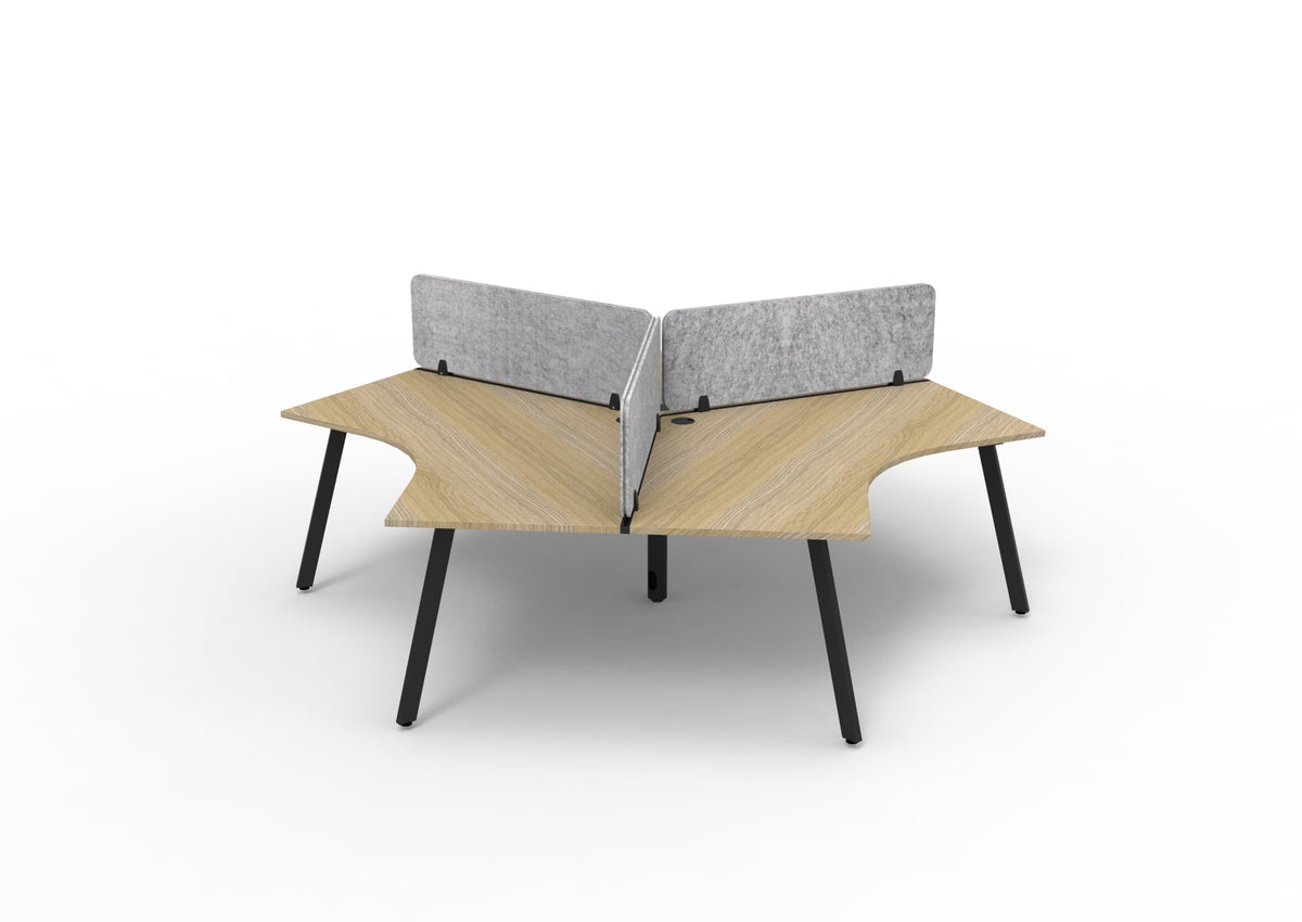 Infinity 120 Degree Eternity Leg Workstation - Eco Panel Screen - Natural Oak Top & Black Base - Marble Grey