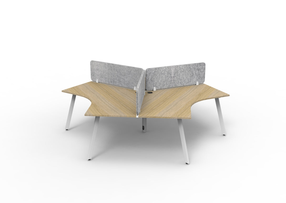 Infinity 120 Degree Eternity Leg Workstation - Eco Panel Screen - Natural Oak Top & White Base - Marble Grey