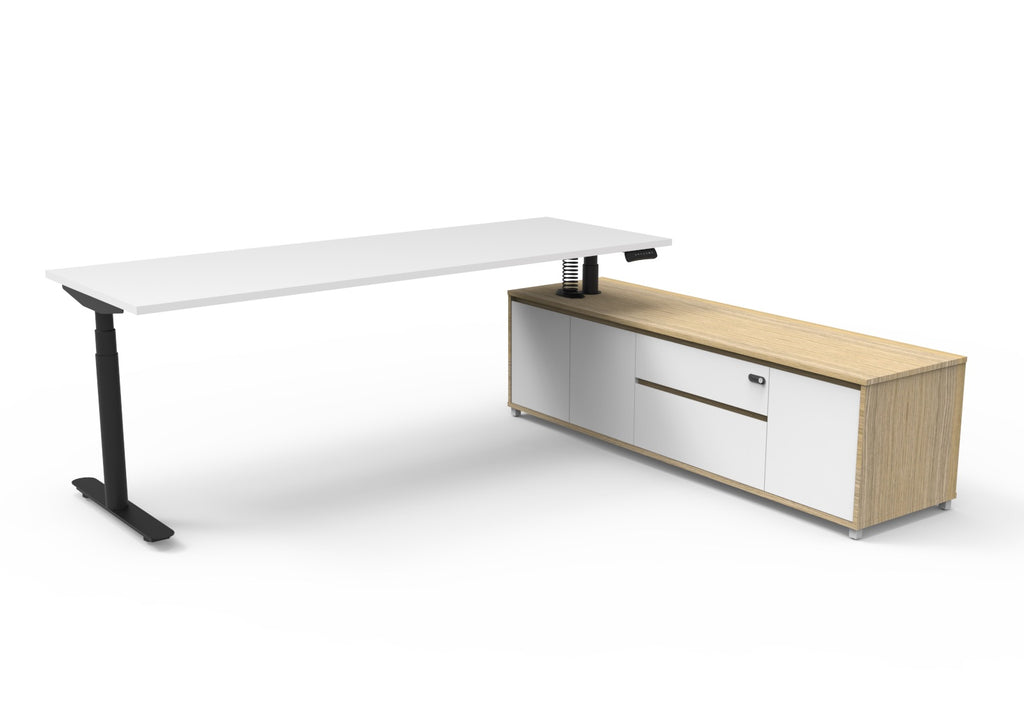 Halo+ Executive Height Adjustable Desk with Side Cabinet - configuration image