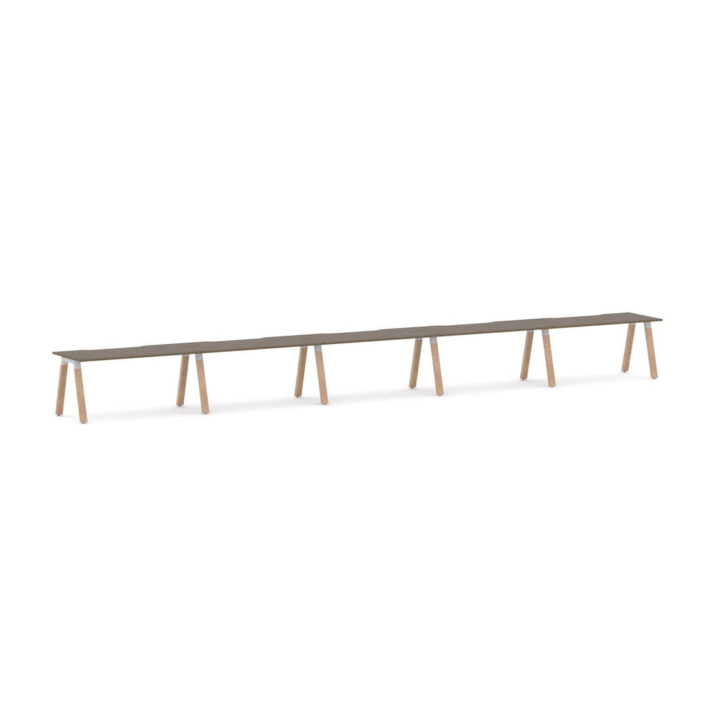 Plantation 5-User Single-Sided Workstation — White, Natural Walnut