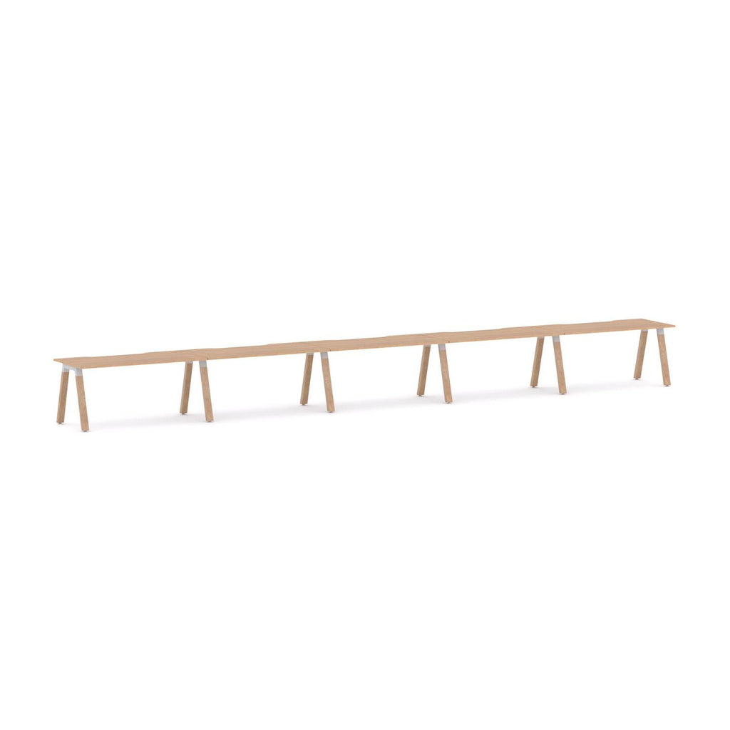Plantation 5-User Single-Sided Workstation — White, Sublime Teak