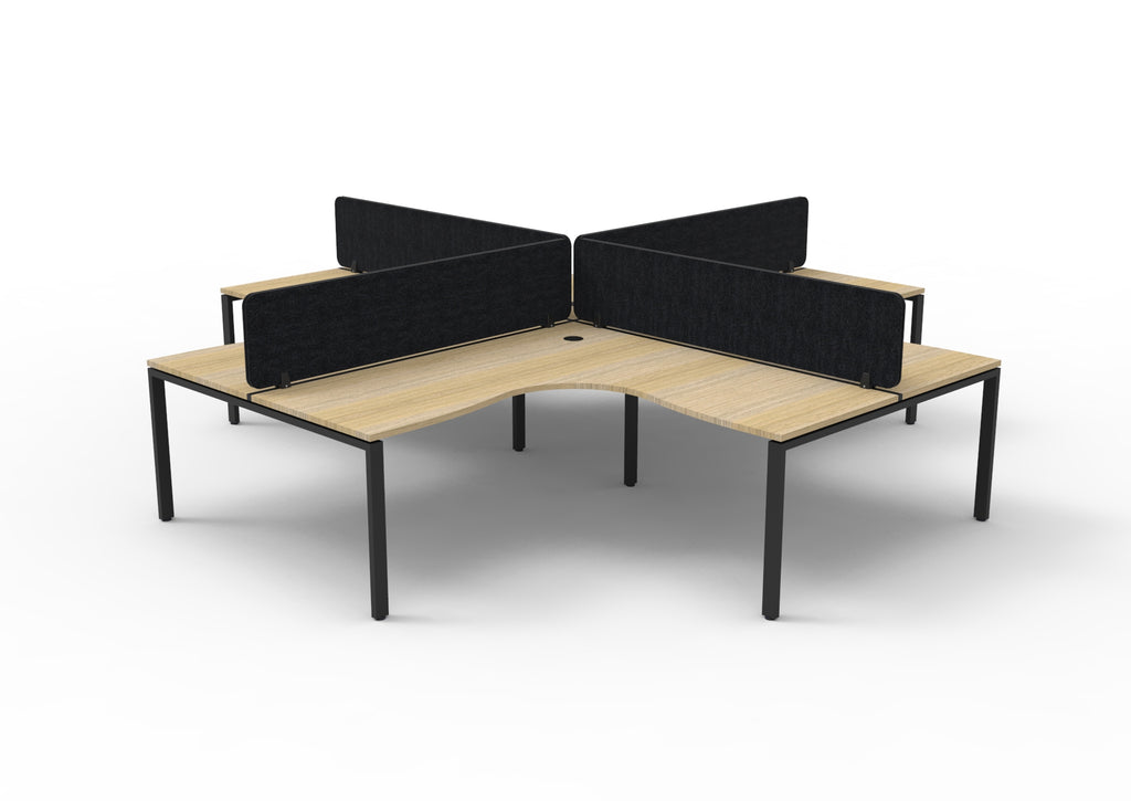 Infinity Profile Leg 4 Person Corner Workstation - Eco Panel Screen - Natural Oak Top & Black Base - Black