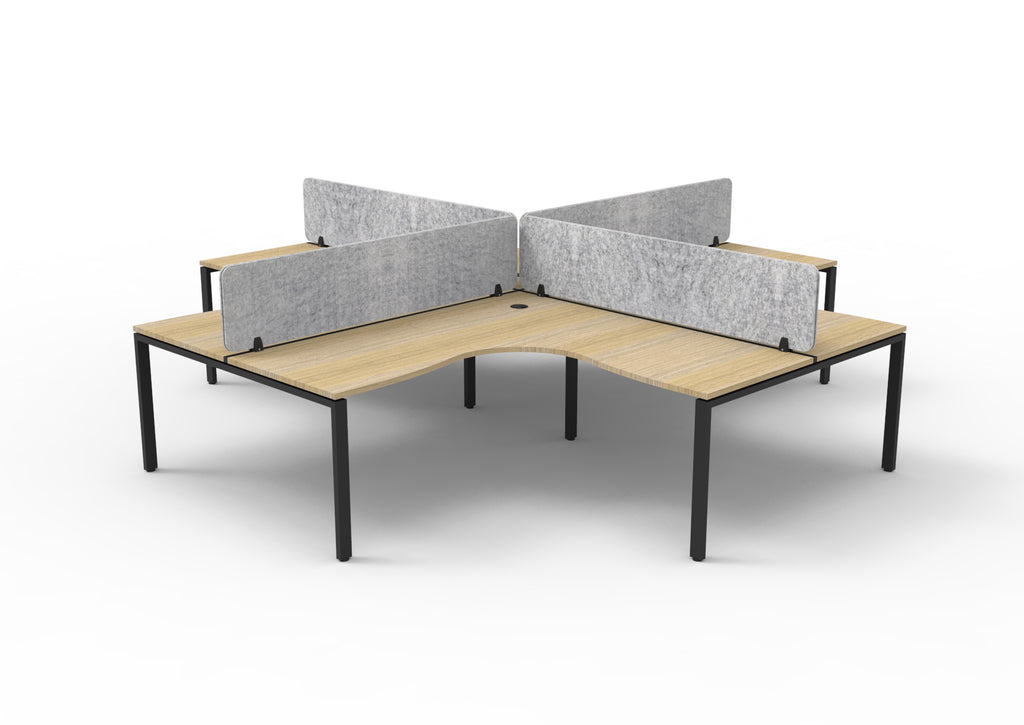 Infinity Profile Leg 4 Person Corner Workstation - Eco Panel Screen - Natural Oak Top & Black Base - Marble Grey