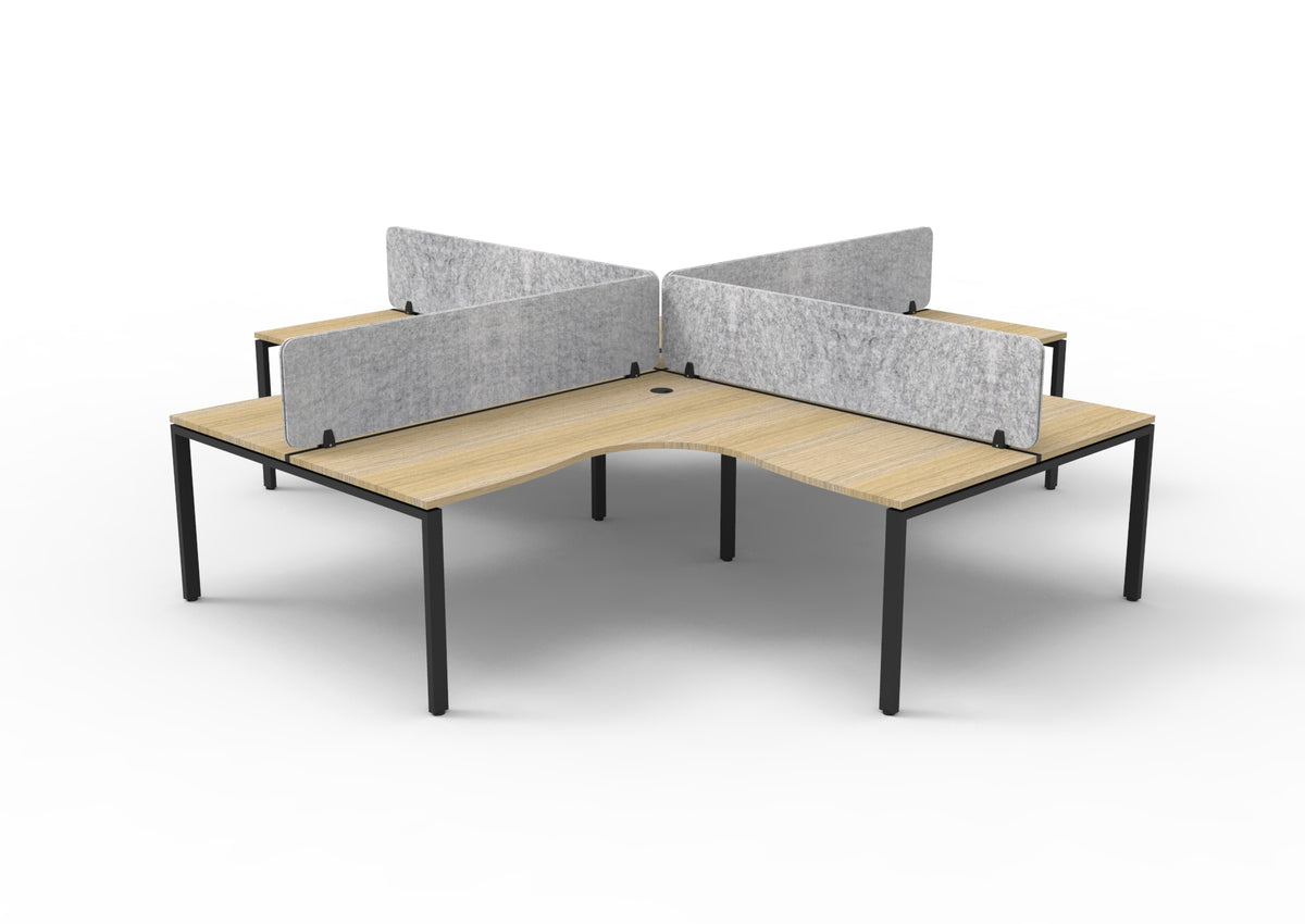 Infinity Profile Leg 4 Person Corner Workstation - Eco Panel Screen - Natural Oak Top & Black Base - Marble Grey
