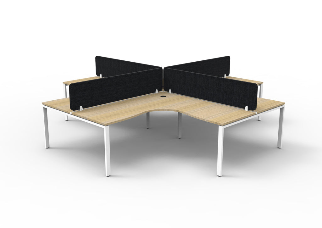 Infinity Profile Leg 4 Person Corner Workstation - Eco Panel Screen - Natural Oak Top & White Base - Black