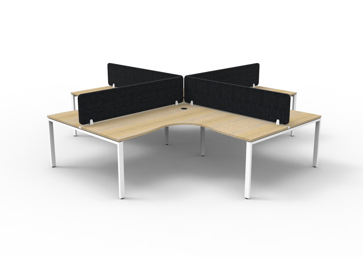 Infinity Profile Leg 4 Person Corner Workstation - Eco Panel Screen - Natural Oak Top & White Base - Black