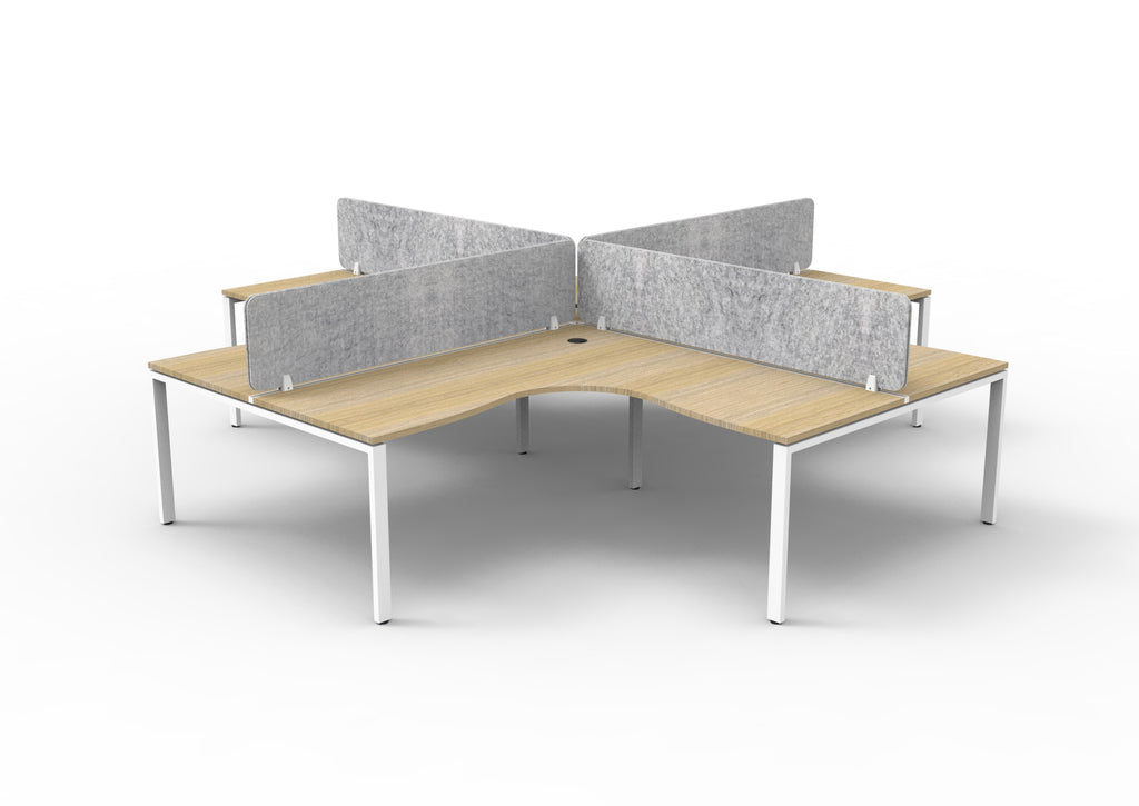 Infinity Profile Leg 4 Person Corner Workstation - Eco Panel Screen - Natural Oak Top & White Base - Marble Grey