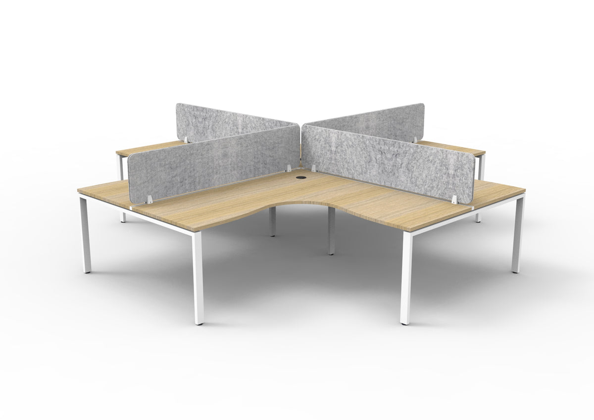 Infinity Profile Leg 4 Person Corner Workstation - Eco Panel Screen - Natural Oak Top & White Base - Marble Grey
