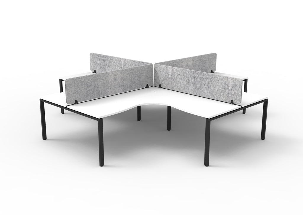 Infinity Profile Leg 4 Person Corner Workstation - Eco Panel Screen - Natural White Top & Black Base - Marble Grey