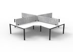 Infinity Profile Leg 4 Person Corner Workstation - Eco Panel Screen - Natural White Top & Black Base - Marble Grey