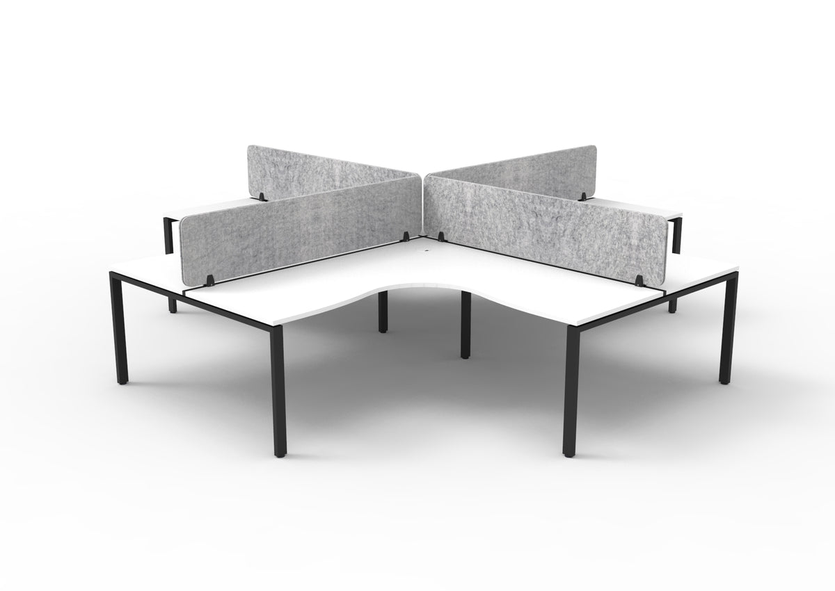 Infinity Profile Leg 4 Person Corner Workstation - Eco Panel Screen - Natural White Top & Black Base - Marble Grey