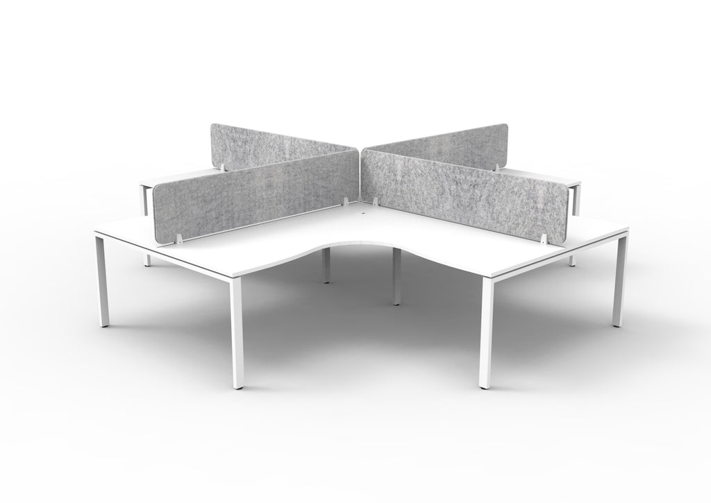 Infinity Profile Leg 4 Person Corner Workstation - Eco Panel Screen - Natural White Top & White Base - Marble Grey
