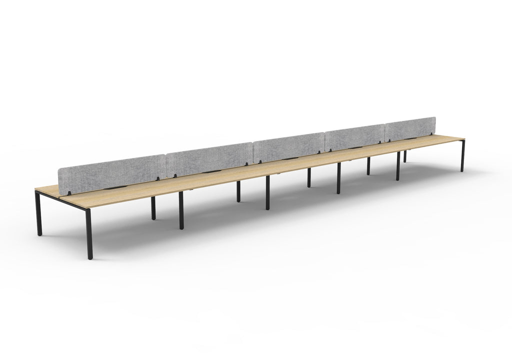Infinity Profile Leg 10 Person Back To Back Workstation - Eco Panel Screen - Natural Oak Top & Black Base - Marble Grey