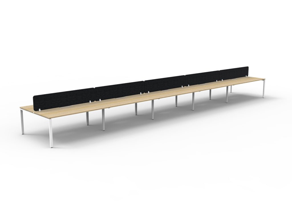 Infinity Profile Leg 10 Person Back To Back Workstation - Eco Panel Screen - Natural Oak Top & White Base - Black