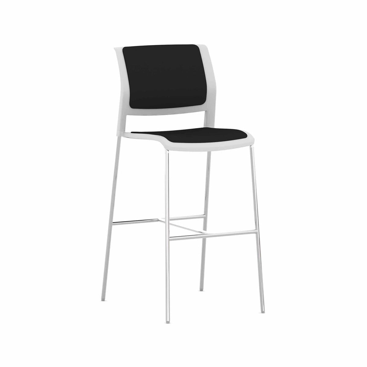 Game Chair Barstool – Fully Upholstered — Chrome, White, Black #CM516