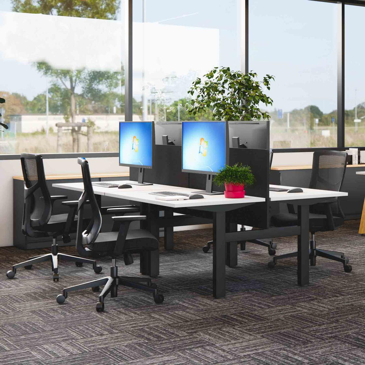 Klass Fixed 2-User Double-Sided Workstation with AcoustiQ Screen - alternate view, size or finish; optional items may be shown