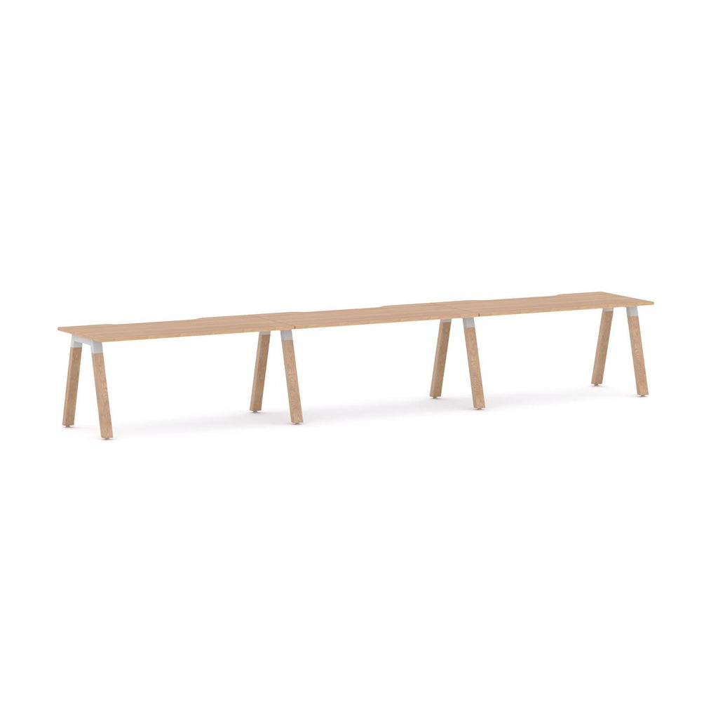 Plantation 3-User Single-Sided Workstation — White, Sublime Teak