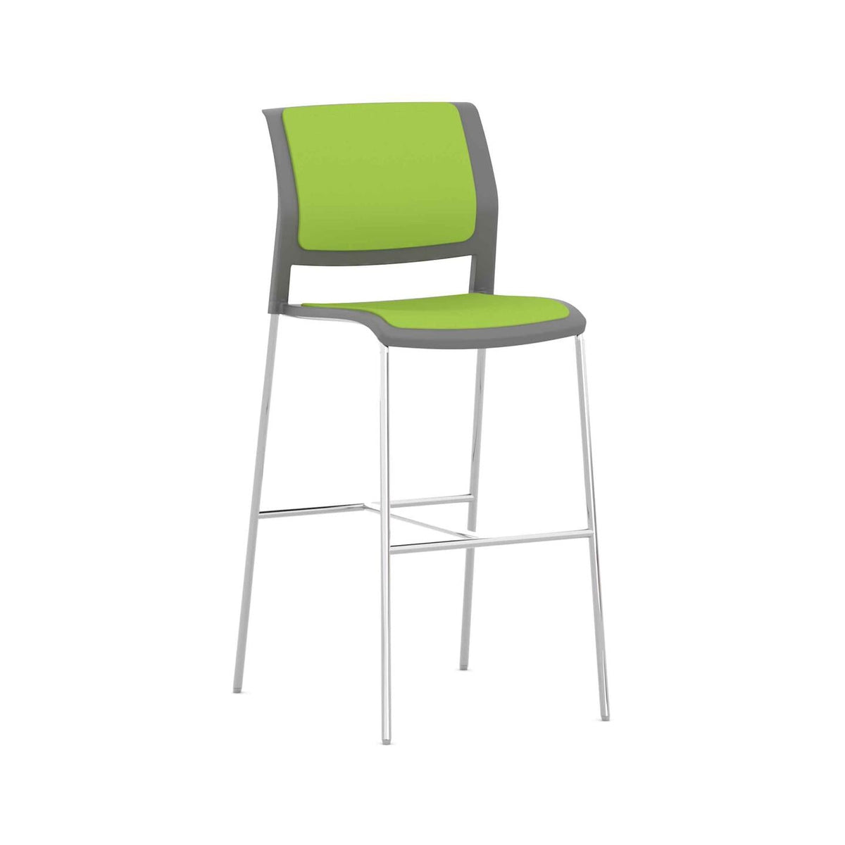 Game Chair Barstool – Fully Upholstered — Chrome, Charcoal, Lime Green #CM503