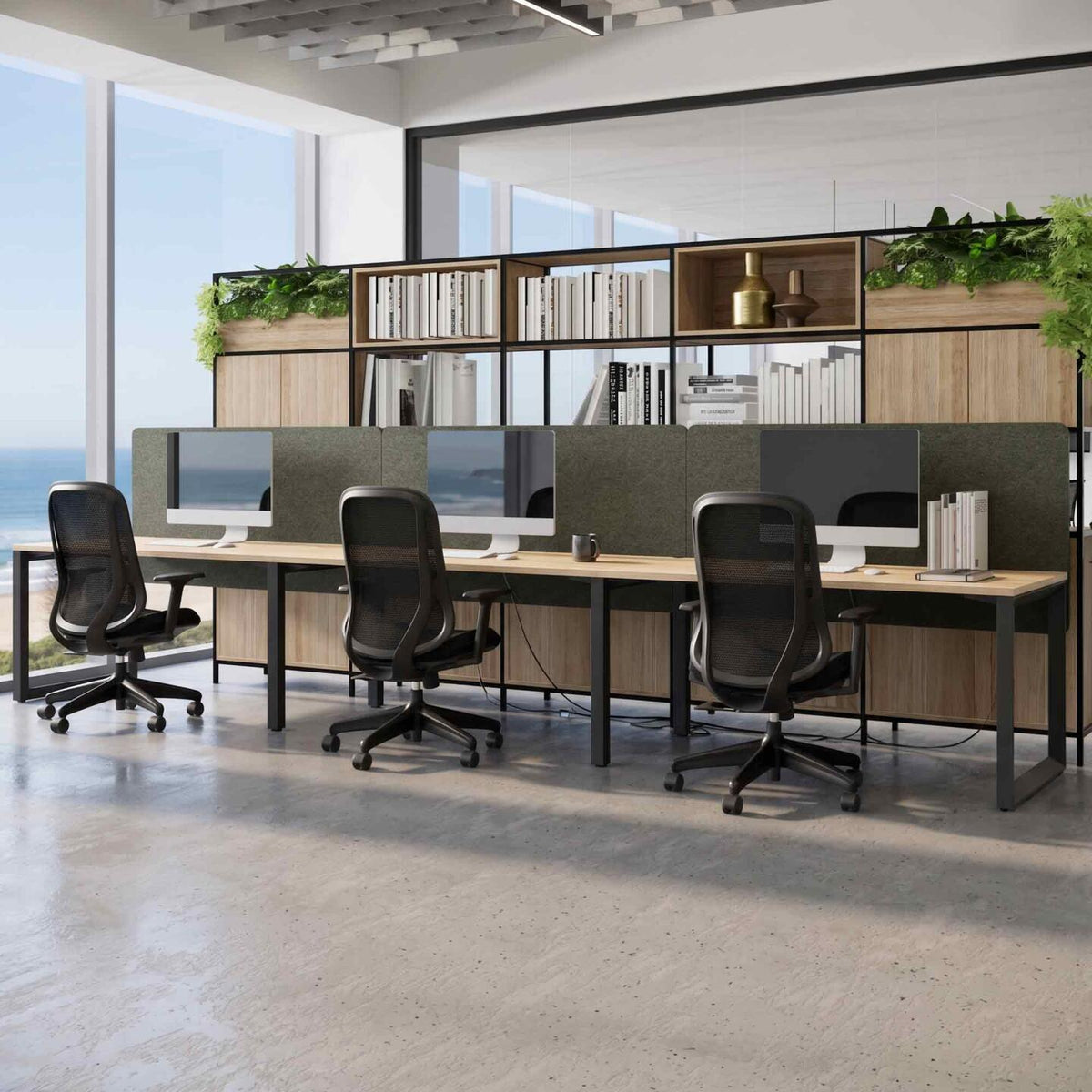 Anvil 3-User Single-Sided Workstation with AcoustiQ Screen - alternate view, size or finish; optional items may be shown