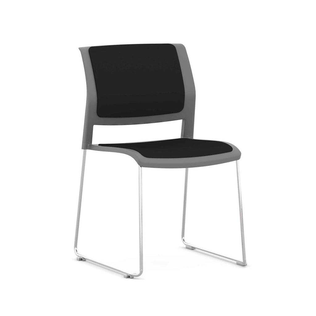 Game Chair Sled – Fully Upholstered — Chrome, Charcoal, Black #CM516
