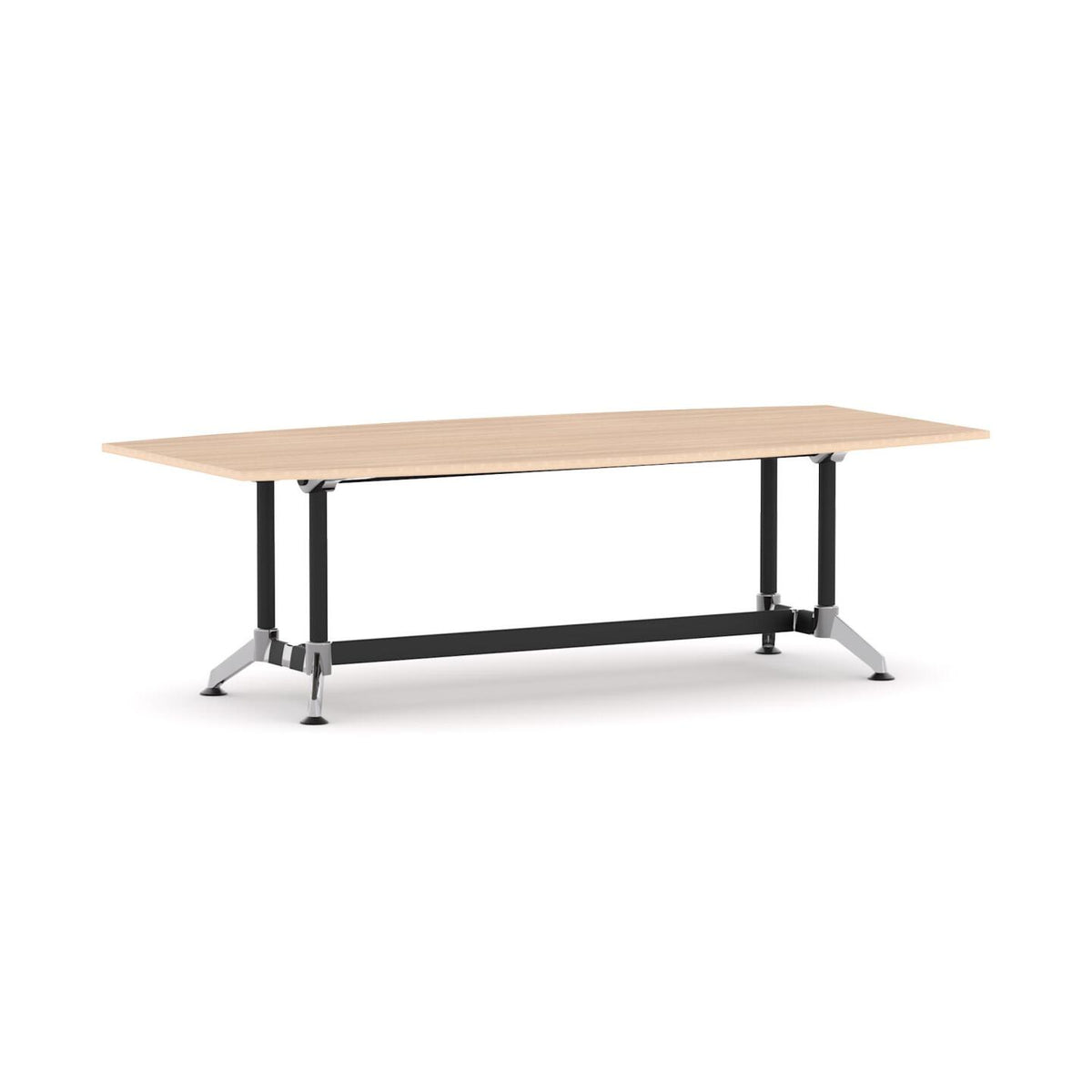 Modulus Boardroom Table Single Span, Twin Post — Black With Polished Alloy, New Oak Ravine