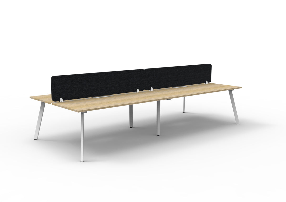 Eternity 4 Person Back To Back Workstation - Eco Panel Screen - Natural Oak Top & White Base - Black