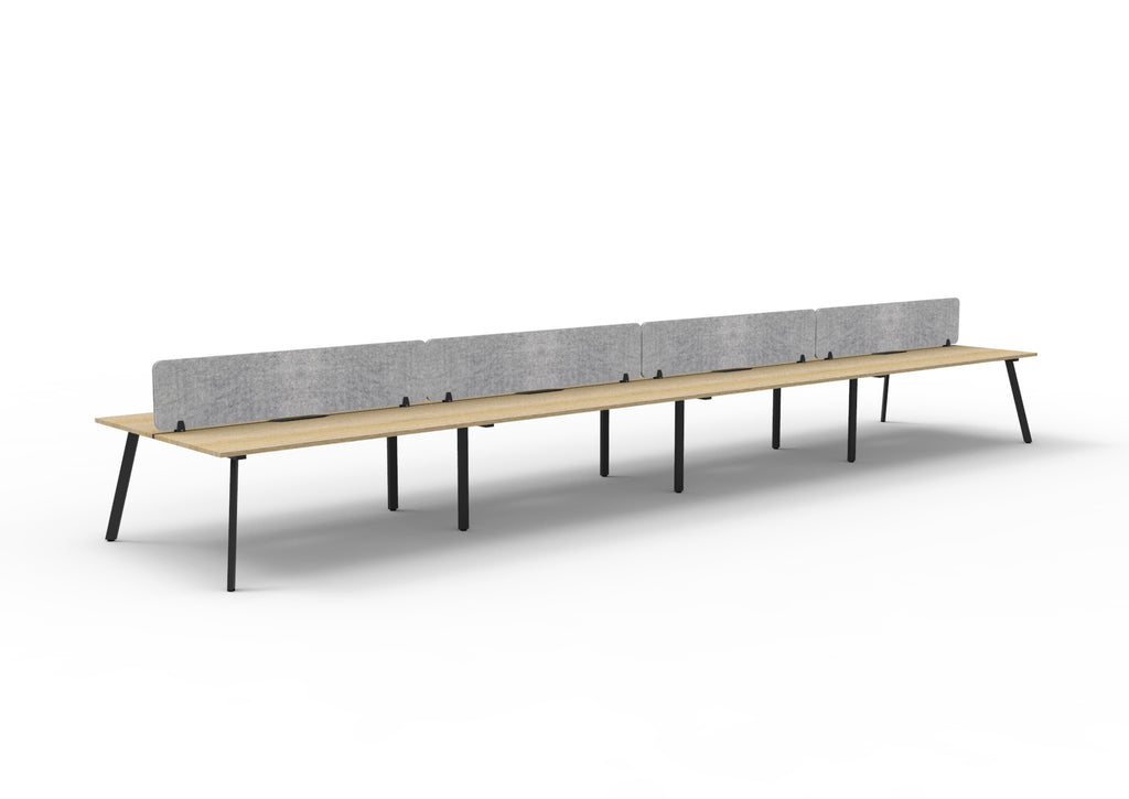 Eternity 8 Person Back To Back Workstation - Eco Panel Screen - Natural Oak Top & Black Base - Marble Grey