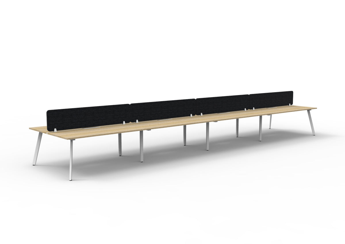 Eternity 8 Person Back To Back Workstation - Eco Panel Screen - Natural Oak Top & White Base - Black