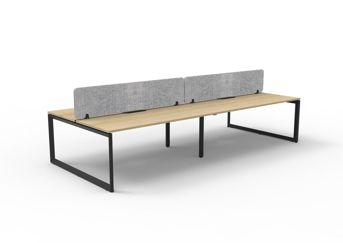 Infinity Loop Leg 4 Person Back To Back Workstation - Eco Panel Screen - Natural Oak Top & Black Base - Marble Grey PET