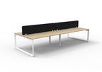 Infinity Loop Leg 4 Person Back To Back Workstation - Eco Panel Screen - Natural Oak Top & White Base - Black PET