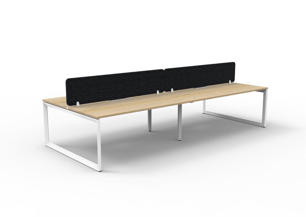Infinity Loop Leg 4 Person Back To Back Workstation - Eco Panel Screen - Natural Oak Top & White Base - Black PET