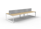 Infinity Loop Leg 4 Person Back To Back Workstation - Eco Panel Screen - Natural Oak Top & White Base - Marble Grey PET