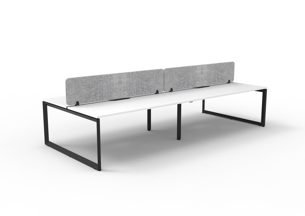 Infinity Loop Leg 4 Person Back To Back Workstation - Eco Panel Screen - Natural White Top & Black Base - Marble Grey PET