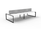 Infinity Loop Leg 4 Person Back To Back Workstation - Eco Panel Screen - Natural White Top & Black Base - Marble Grey PET