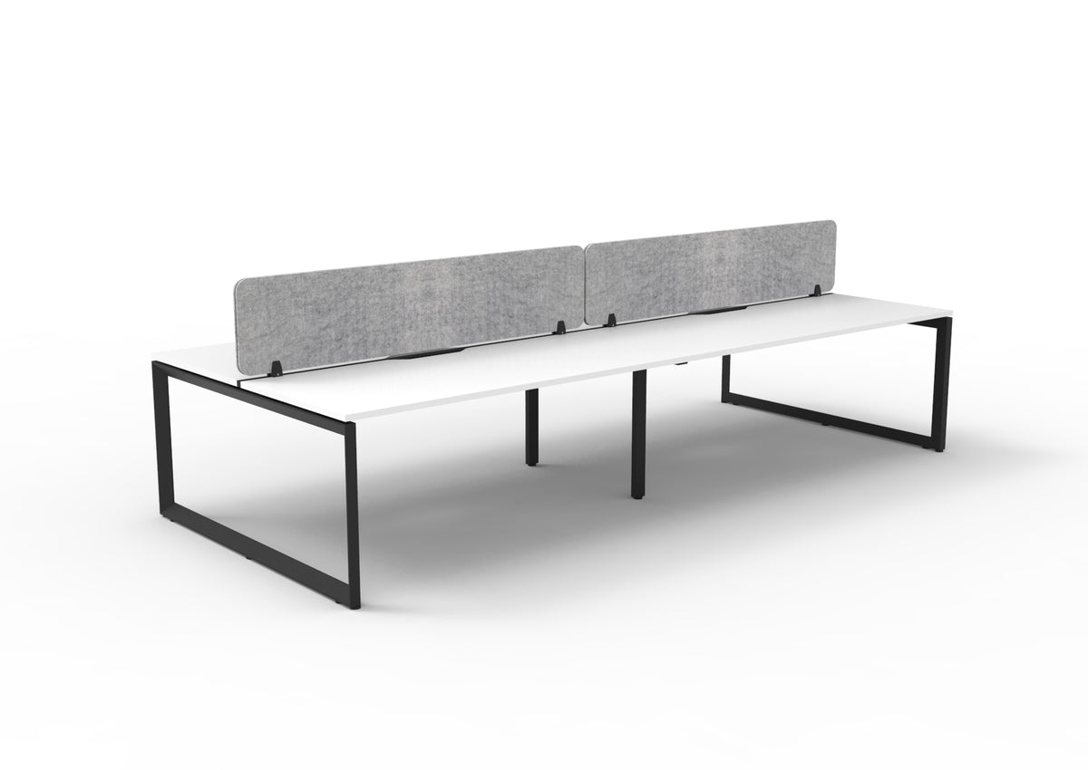 Infinity Loop Leg 4 Person Back To Back Workstation - Eco Panel Screen - Natural White Top & Black Base - Marble Grey PET