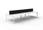 Infinity Loop Leg 4 Person Back To Back Workstation - Eco Panel Screen - Natural White Top & White Base - Black PET