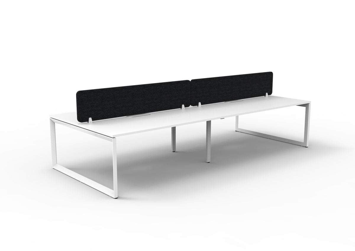 Infinity Loop Leg 4 Person Back To Back Workstation - Eco Panel Screen - Natural White Top & White Base - Black PET