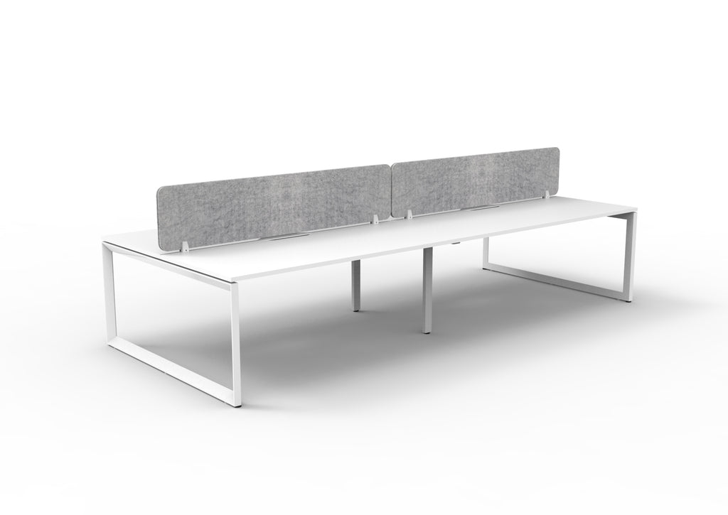 Infinity Loop Leg 4 Person Back To Back Workstation - Eco Panel Screen - Natural White Top & White Base - Marble Grey PET