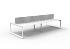 Infinity Loop Leg 4 Person Back To Back Workstation - Eco Panel Screen - Natural White Top & White Base - Marble Grey PET