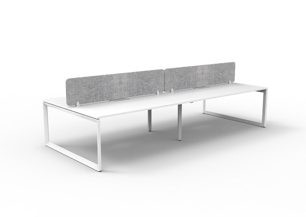 Infinity Loop Leg 4 Person Back To Back Workstation - Eco Panel Screen - Natural White Top & White Base - Marble Grey PET