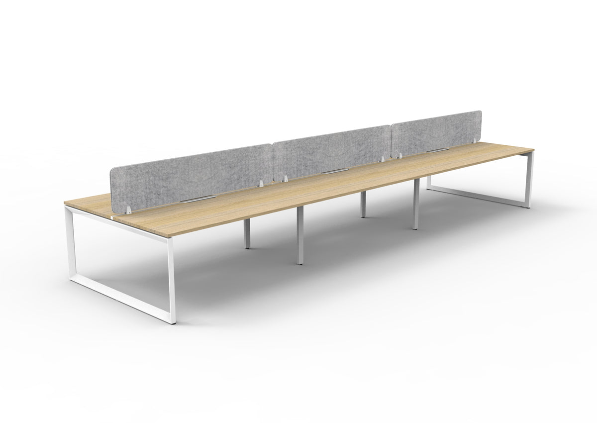 Infinity Loop Leg 6 Person Back To Back Workstation - Eco Panel Screen - Natural Oak Top & White Base - Marble Grey PET