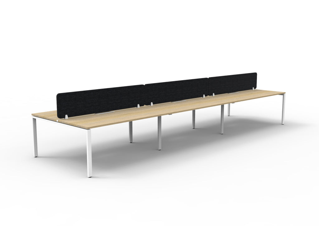 Infinity Profile Leg 6 Person Back To Back Workstation - Eco Panel Screen - Natural Oak Top & White Base - Black