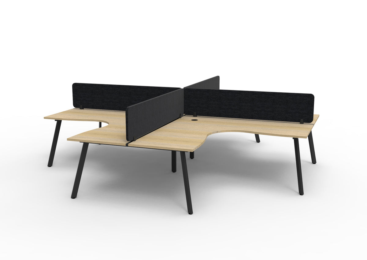 Eternity 4 Person Corner Workstation - Eco Panel Screen - Natural Oak Top & Black Base - Black