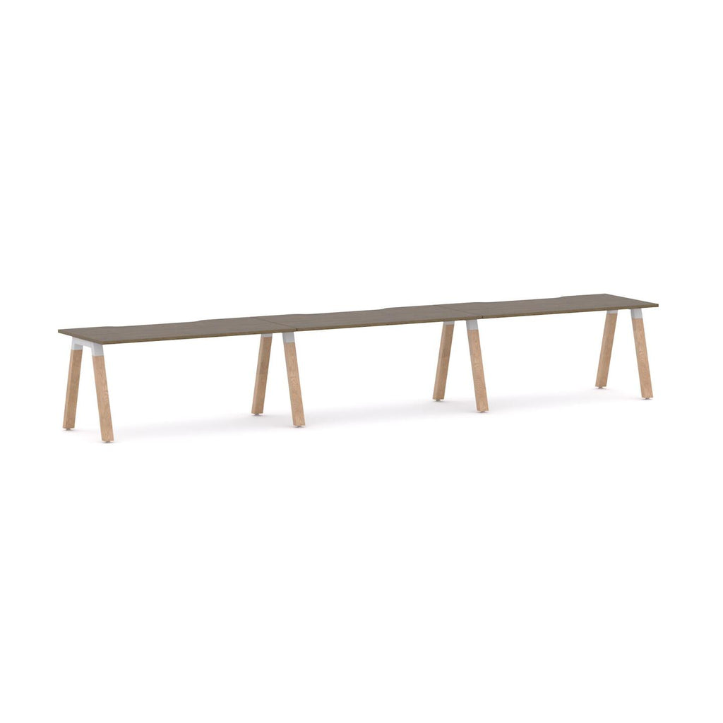 Plantation 3-User Single-Sided Workstation — White, Natural Walnut