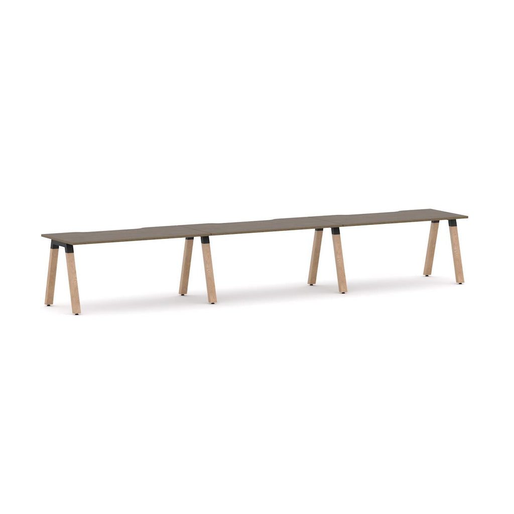 Plantation 3-User Single-Sided Workstation — Black, Natural Walnut
