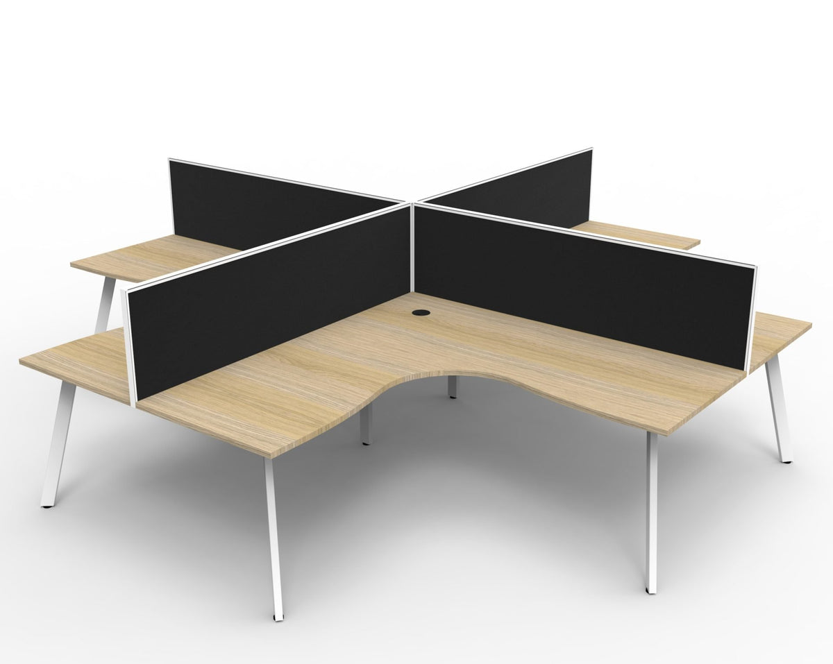 Eternity 4 Person Corner Workstation - Framed Screen - Natural Oak Top & White Base