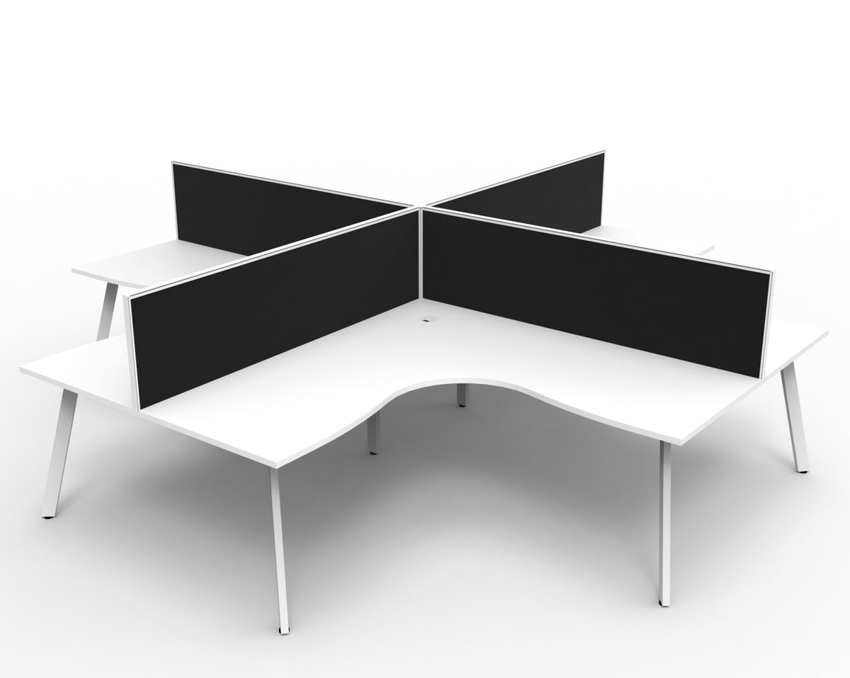 Eternity 4 Person Corner Workstation - Framed Screen - Natural White Top & White Base
