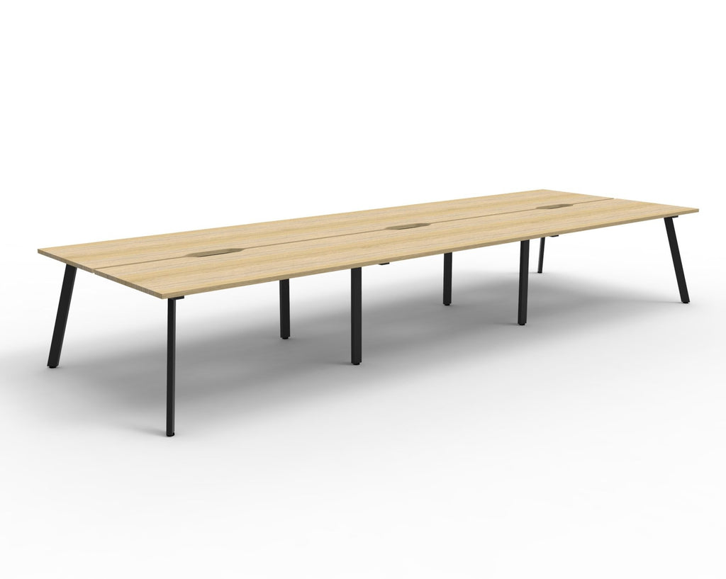 Eternity 6 Person Back To Back Workstation - No Screen - Natural Oak Top & Black Base