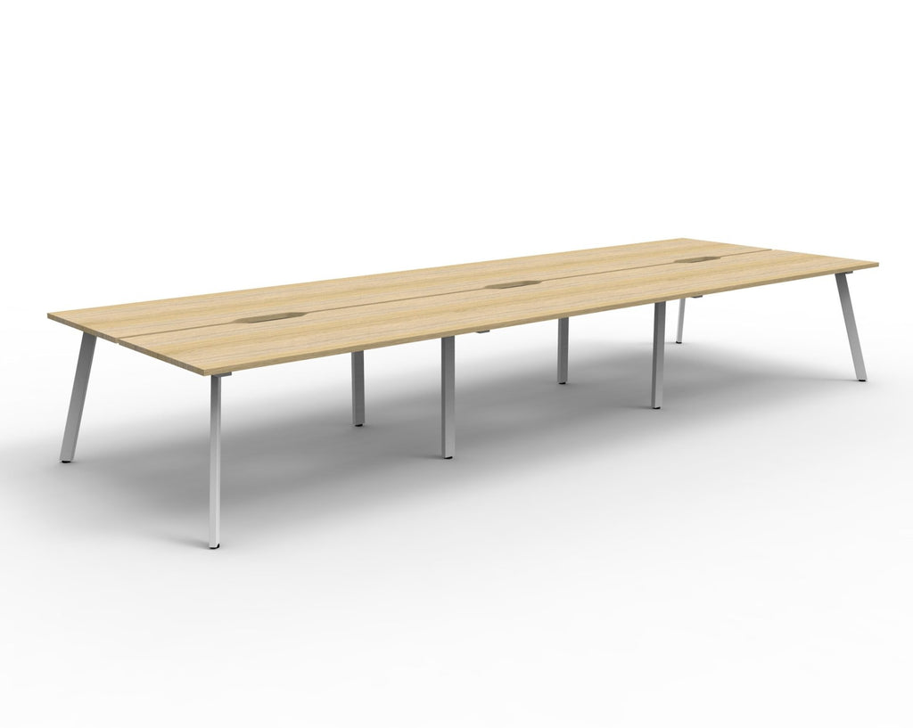 Eternity 6 Person Back To Back Workstation - No Screen - Natural Oak Top & White Base