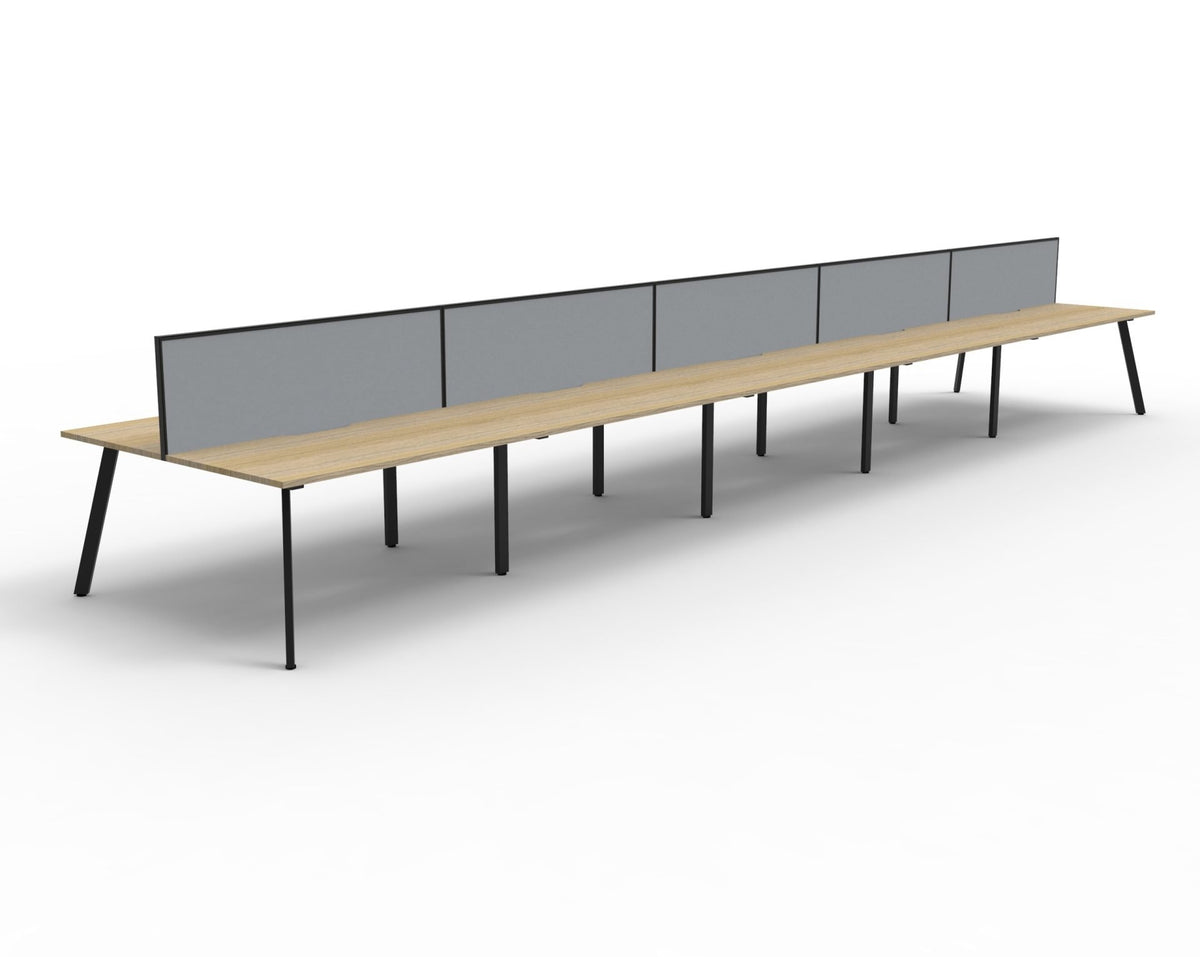 Eternity 10 Person Back To Back Workstation - Framed Screen - Natural Oak Top & Black Base